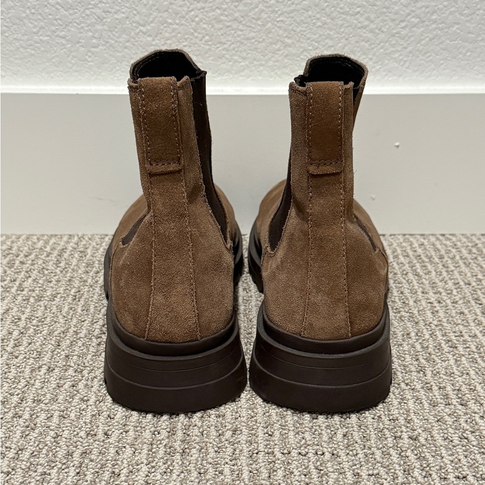ZARA Lug Sole Suede Chelsea Ankle Boots Mens 12 Brown Leather Suede Chunky Soles - Picture 4 of 6